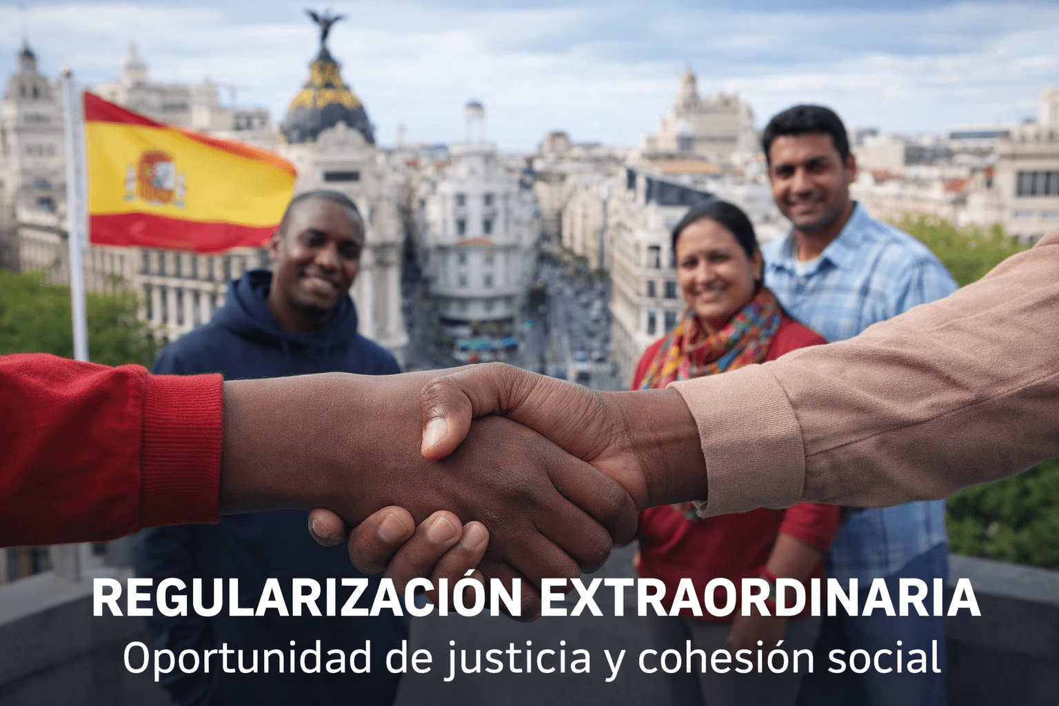 Personas diversas simbolizando la regularización extraordinaria de migrantes como oportunidad de justicia y cohesión social en España