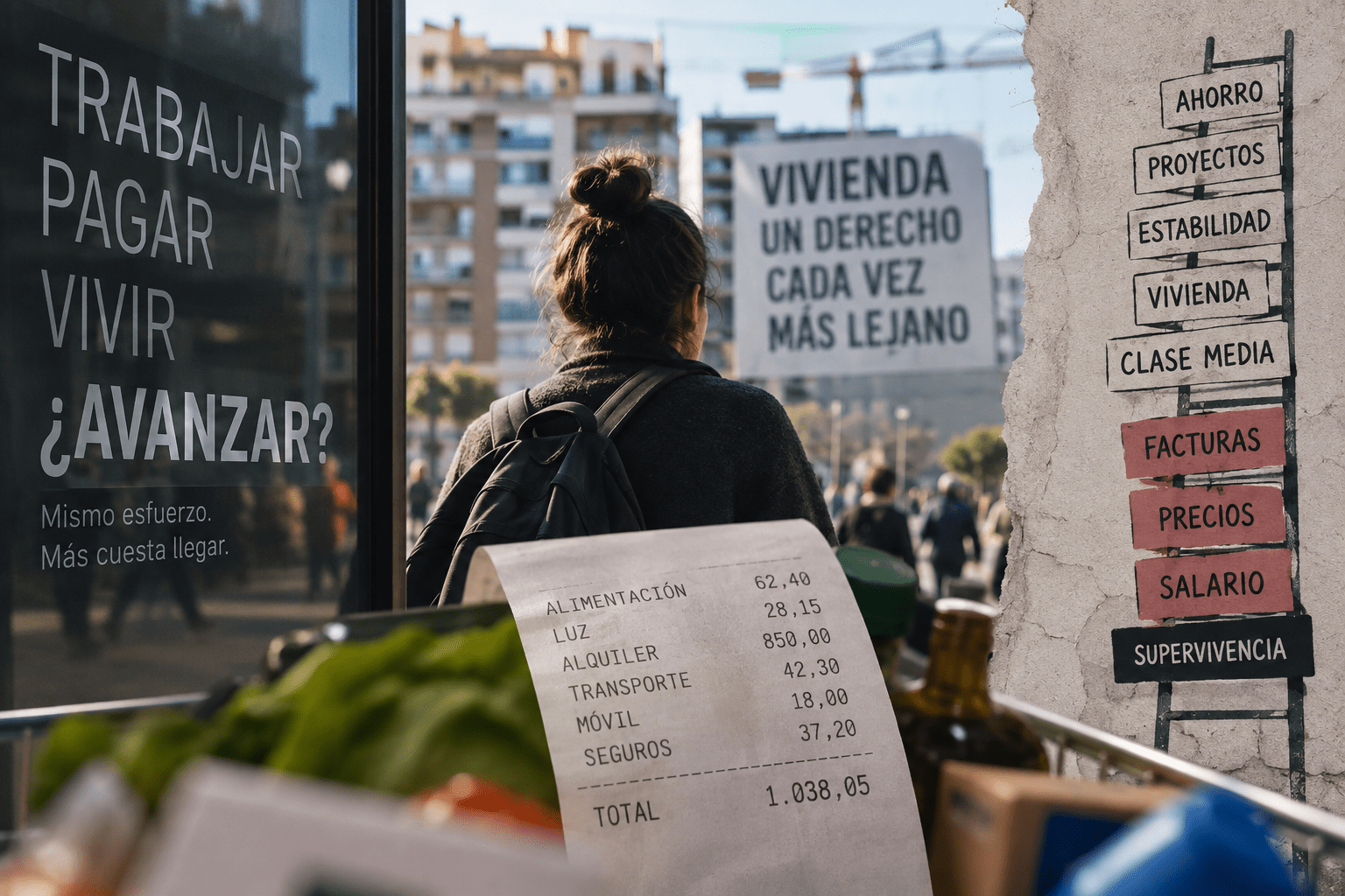 Trabajadora ante el aumento del coste de vida, la vivienda y los gastos básicos en España
